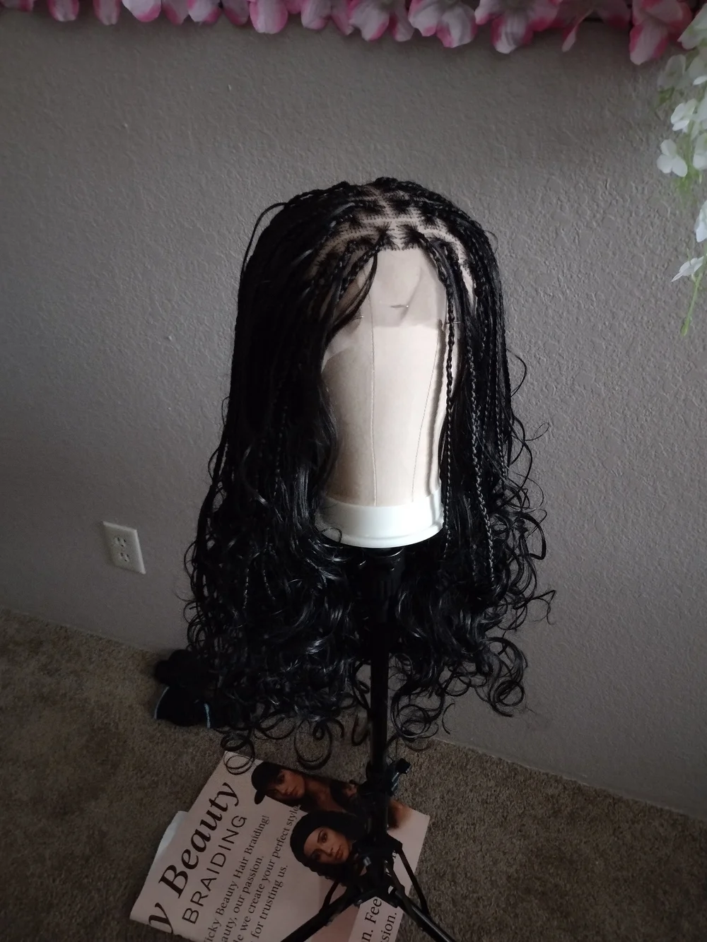Long Black Braided Curly Lace Front Wig - Natural-Look Styling